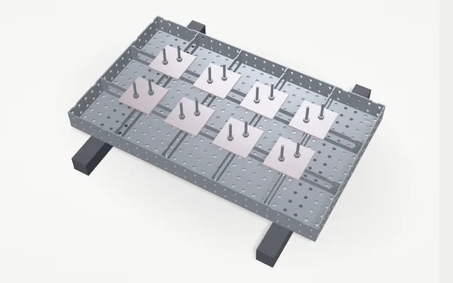 Step 6: assembly plates and threaded bar clamping the ribs to the top