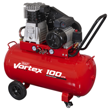 Sealey 100L Belt Drive Air Compressor with Cast Cylinders & Wheels 3.5hp