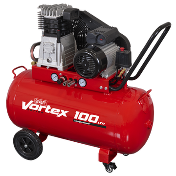 Sealey 100L Belt Drive Air Compressor with Cast Cylinders & Wheels 3.5hp