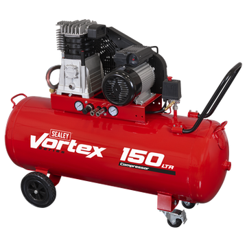 Sealey 150L Belt Drive Air Compressor with Cast Cylinders & Wheels 3.5hp