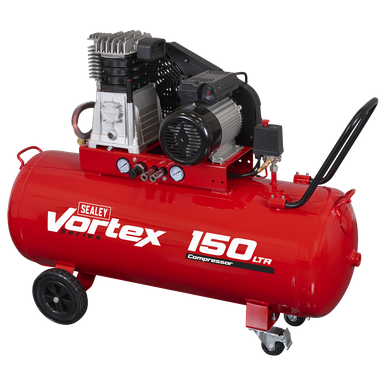 Sealey 150L Belt Drive Air Compressor with Cast Cylinders & Wheels 3.5hp