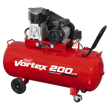 Sealey 200L Belt Drive Air Compressor with Cast Cylinders & Wheels 3.5hp