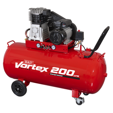 Sealey 200L Belt Drive Air Compressor with Cast Cylinders & Wheels 3.5hp