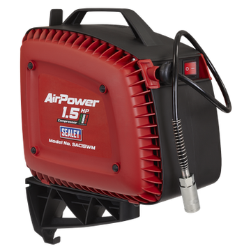 Sealey Wall Mounting Oil Free Air Compressor 1.5hp with 7m Retractable Hose Reel