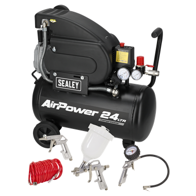 Sealey 24L Direct Drive Air Compressor 2hp with 4pc Air Accessory Kit