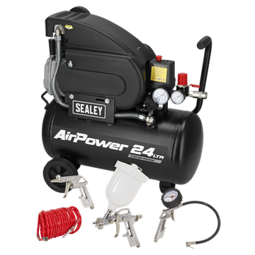 Sealey 24L Direct Drive Air Compressor 2hp with 4pc Air Accessory Kit