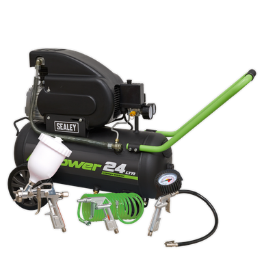 Sealey 24L Direct Drive Air Compressor 2hp with 4pc Air Accessory Kit