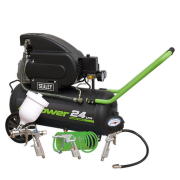 Sealey 24L Direct Drive Air Compressor 2hp with 4pc Air Accessory Kit