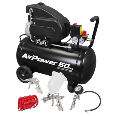 Sealey 50L Direct Drive Air Compressor 2hp with 4pc Air Accessory Kit