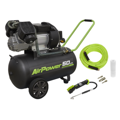 Sealey 50L V-twin Direct Drive Air Compressor 3hp with Air Accessory Kit