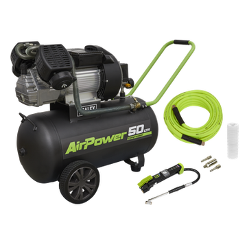 Sealey 50L V-twin Direct Drive Air Compressor 3hp with Air Accessory Kit