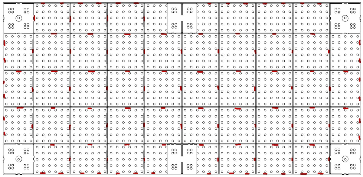 Plan view showing the rough placement of the welds in red